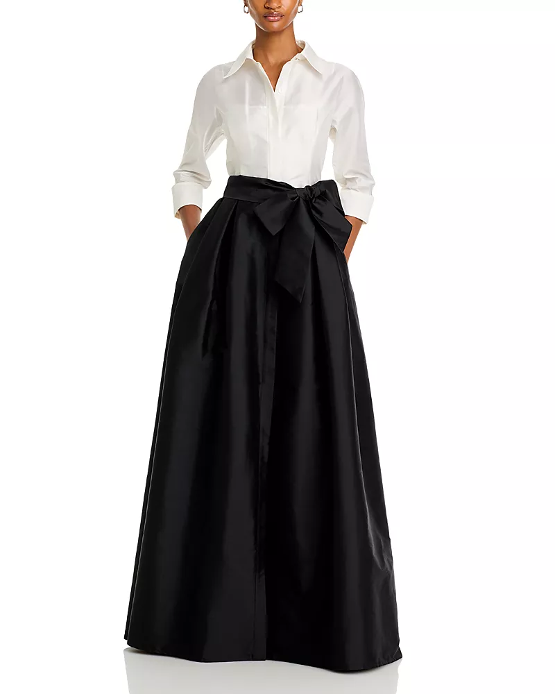 Teri Jon by Rickie Freeman Taffeta Shirt Gown