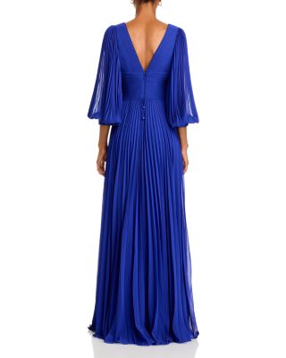 Chiffon Pleated V Neck Gown
