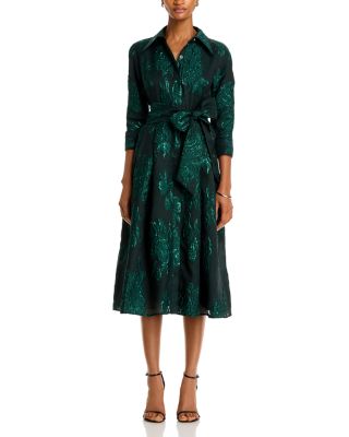 Metallic Jacquard Midi Shirt Dress