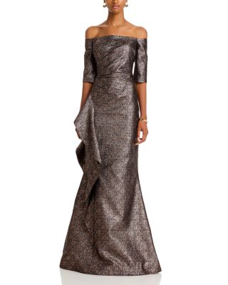 Jacquard Off The Shoulder Gown