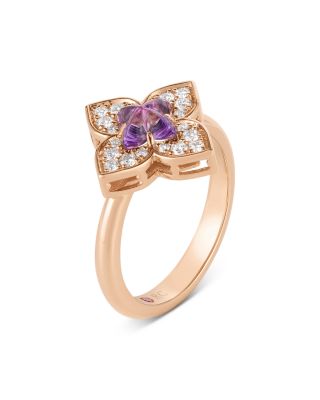 18K Rose Gold Venetian Princess Carnival Amethyst & Diamond Flower Ring
