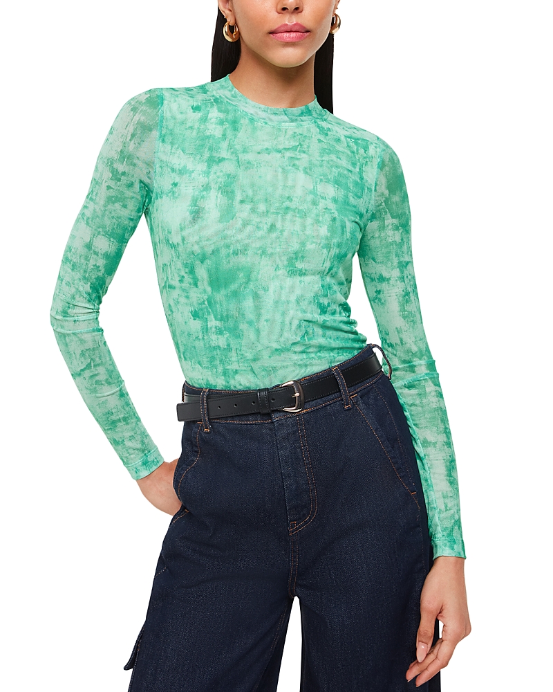Whistles Brushwork Print Mesh Pullover In Green/multi