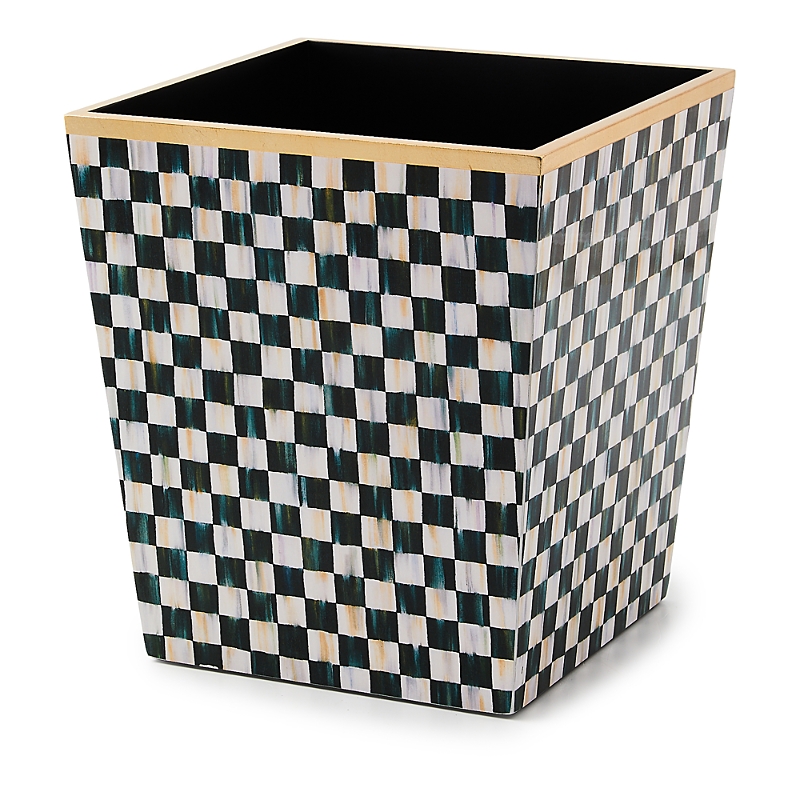 Mackenzie-childs Courtly Check Lacquer Waste Bin In Black