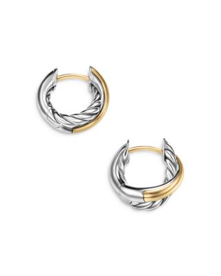 Crossover Huggie Hoop Earrings in Sterling Silver with 18K Yellow Gold, 12.4mm