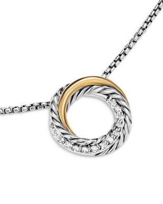 Crossover Pendant Necklace in Sterling Silver with 18K Yellow Gold and Diamonds, 14.5mm