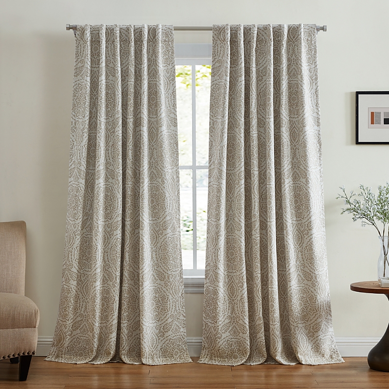 Elrene Home Fashions Giovanni Medallion Blackout Window Curtain Panel, 52 X 95 In Natural