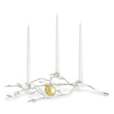 Pomegranate Silver and Gold Tone Low Candleholder