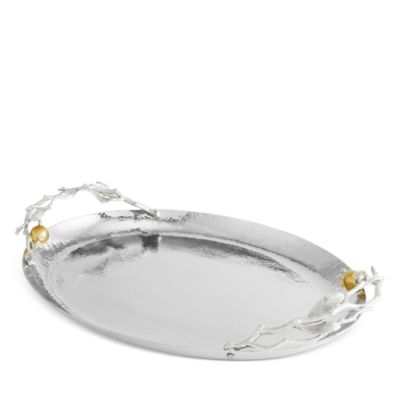 Pomegranate Silver and Gold Tone Oval Tray