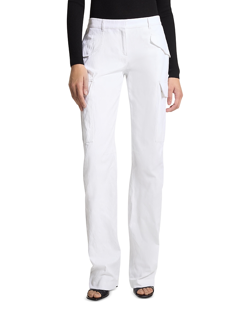 Michael Kors Crushed Cotton Gabardine Cargo Trousers In Optic White
