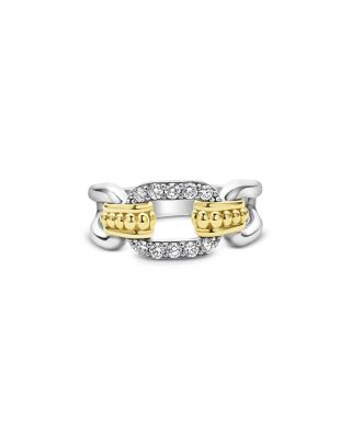 18K Yellow Gold & Sterling Silver Signature Caviar Diamond Link Statement Ring