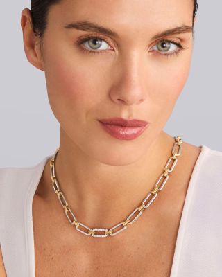 18K Yellow Gold & Sterling Silver Signature Caviar Diamond Station Link Collar Necklace, 18"