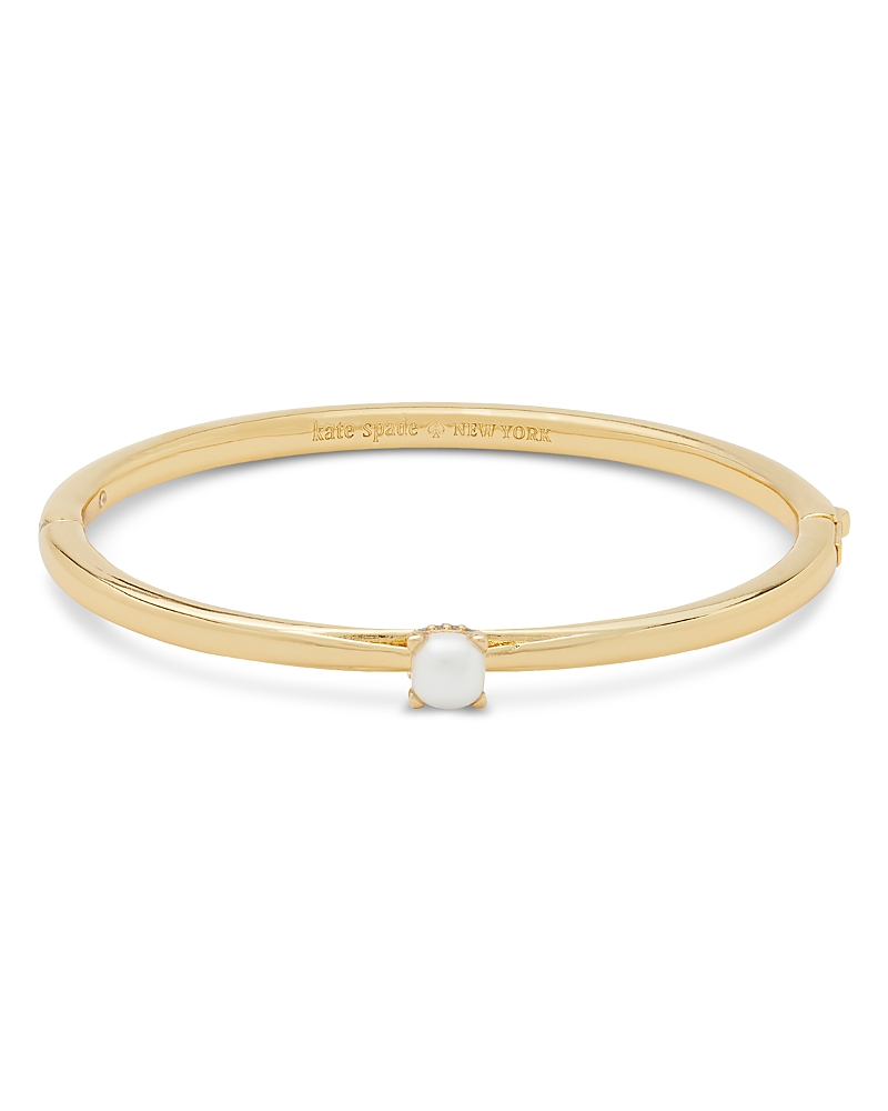 Kate Spade New York Little Luxuries Imitation Pearl Solitaire Hinged Bangle Bracelet In Cream/gold