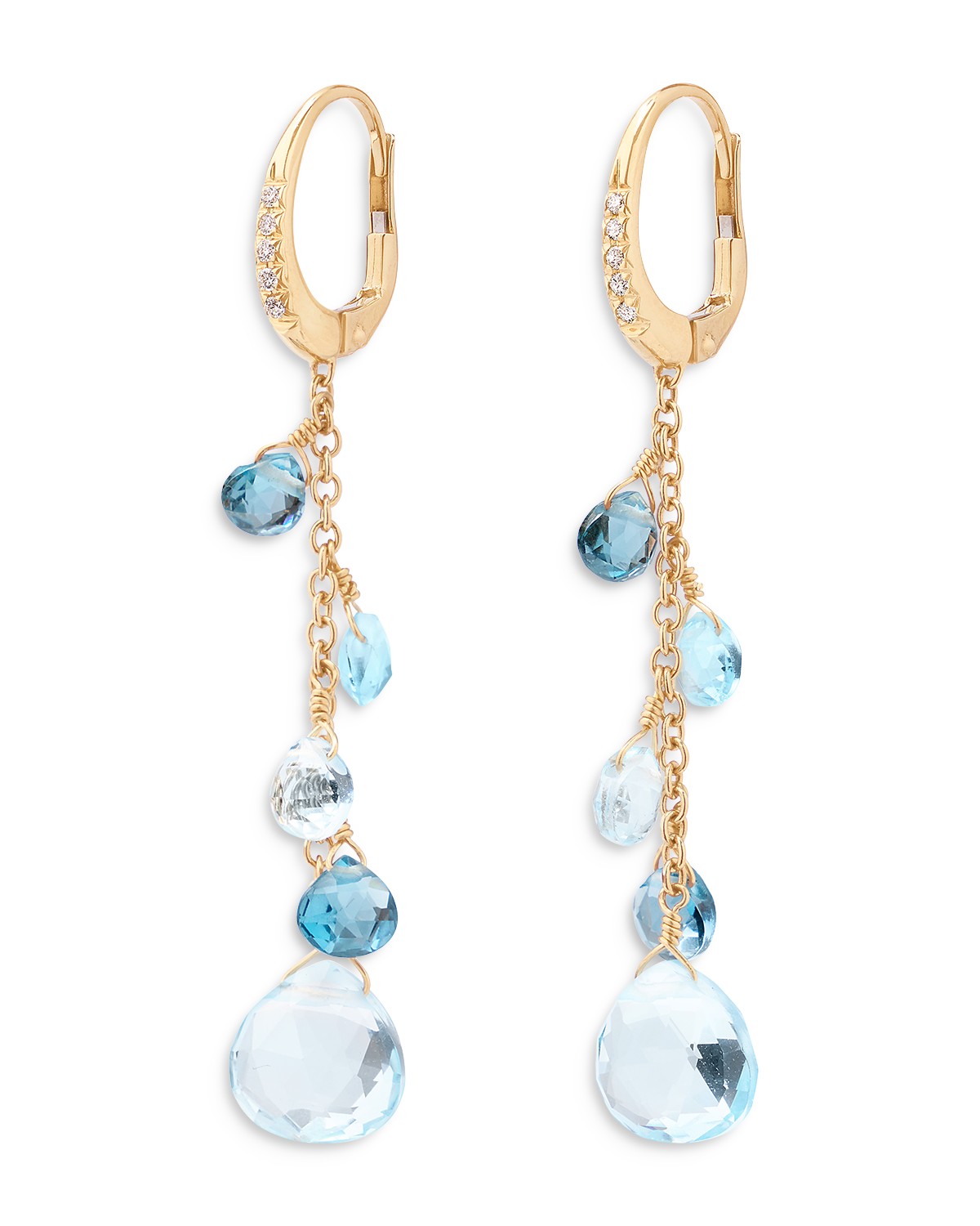 18K Yellow Gold Paradise Topaz London Blue Topaz, Swiss Blue Topaz & Diamond Leverback Drop Earrings
