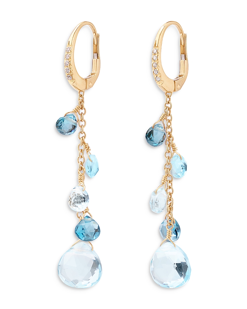 Marco Bicego 18k Yellow Gold Paradise Topaz London Blue Topaz, Swiss Blue Topaz & Diamond Leverback Drop Earrings In Blue/gold