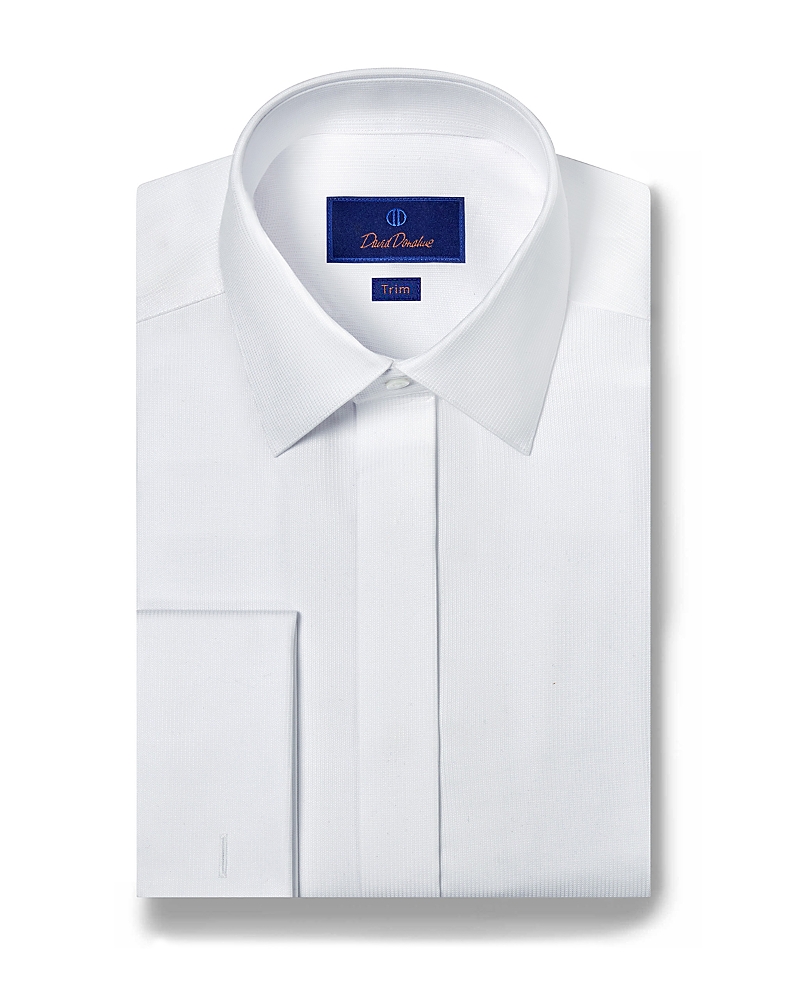 David Donahue Trim Fit Birdseye French Cuff Dress Shirt In White