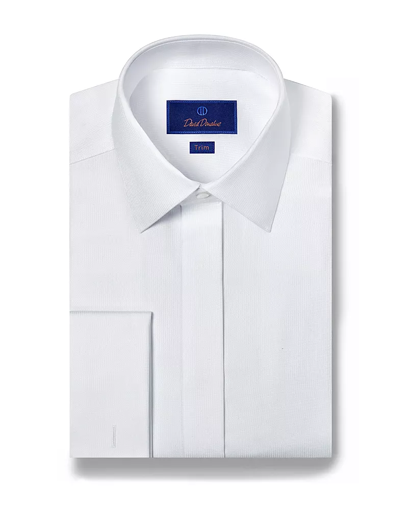 David Donahue Trim Fit French Cuff Covered Placket Formal Shirt