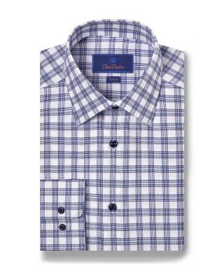 David Donahue - Cotton Twill Check Trim Fit Dress Shirt