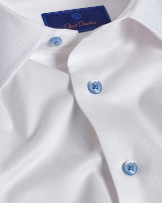 Cotton Dobby Herringbone Trim Fit Dress Shirt