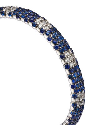 18K White Gold Stretch Collection Blue Sapphire &amp; Diamond Flower Motif Bracelet - Exclusive