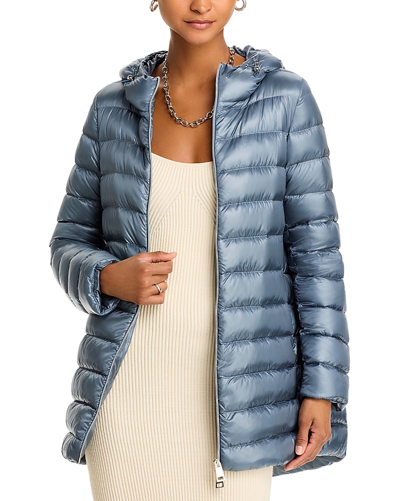 Shop Herno Quilted Hooded A Line Coat In Azzurro