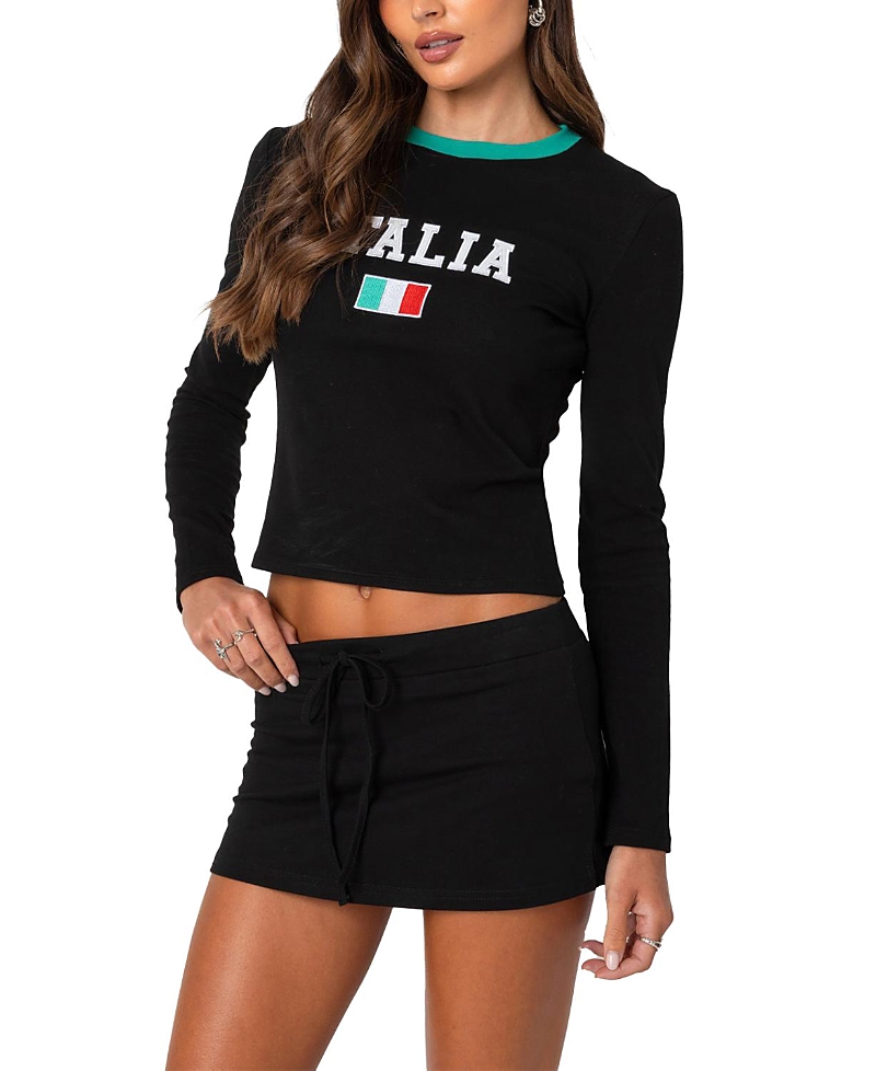 Shop Edikted Italy Long Sleeve T Shirt In Black
