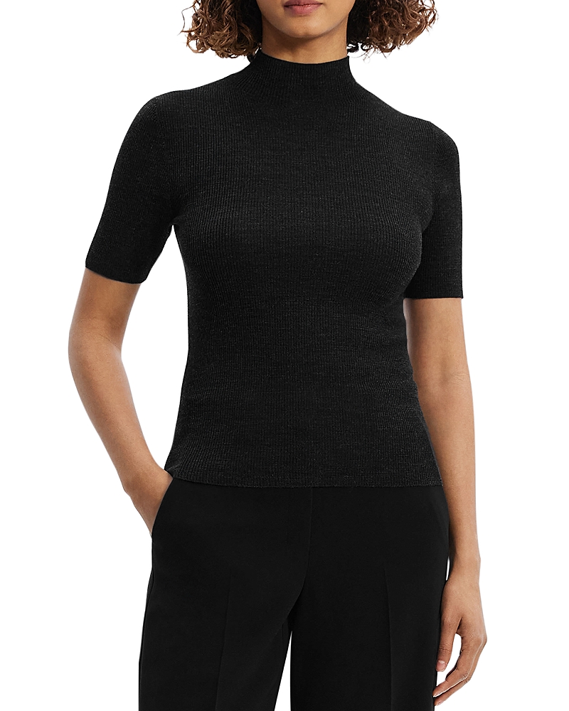 Theory Leenda R Ribbed Merino Wool-blend Turtleneck Sweater In Black