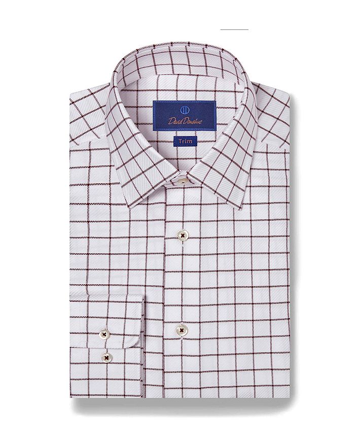 David Donahue Cotton Dobby Windowpane Check Trim Fit Dress Shirt ...