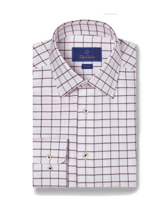 David Donahue Cotton Dobby Windowpane Check Trim Fit Dress