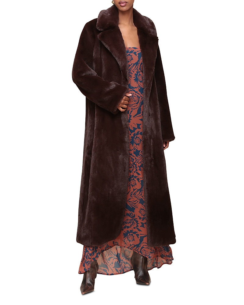 Avec Les Filles Women's Notched-collar Faux-fur Maxi Coat In Chocolate