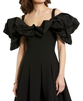  Crepe Godet Hem Mini Dress with Faille Ruffle