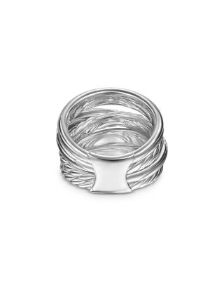 Crossover Five Row Ring in Sterling Silver with Diamonds, 17.5mm