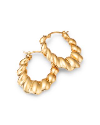 Wavy Style Medium Hoop Earrings in 14K Yellow Gold