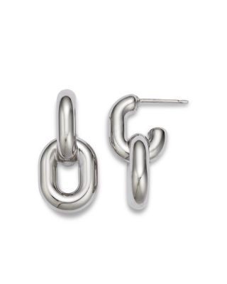 Polished Oval Double Link Drop Earrings in Sterling Silver
