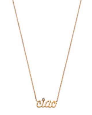 Moon & Meadow - 14K Yellow Gold Italy White Topaz Ciao Pendant Necklace, 16-18" - Exclusive