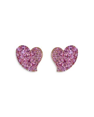 18K Rose Gold Wave Heart Pink Sapphire Pav&eacute; Stud Earrings