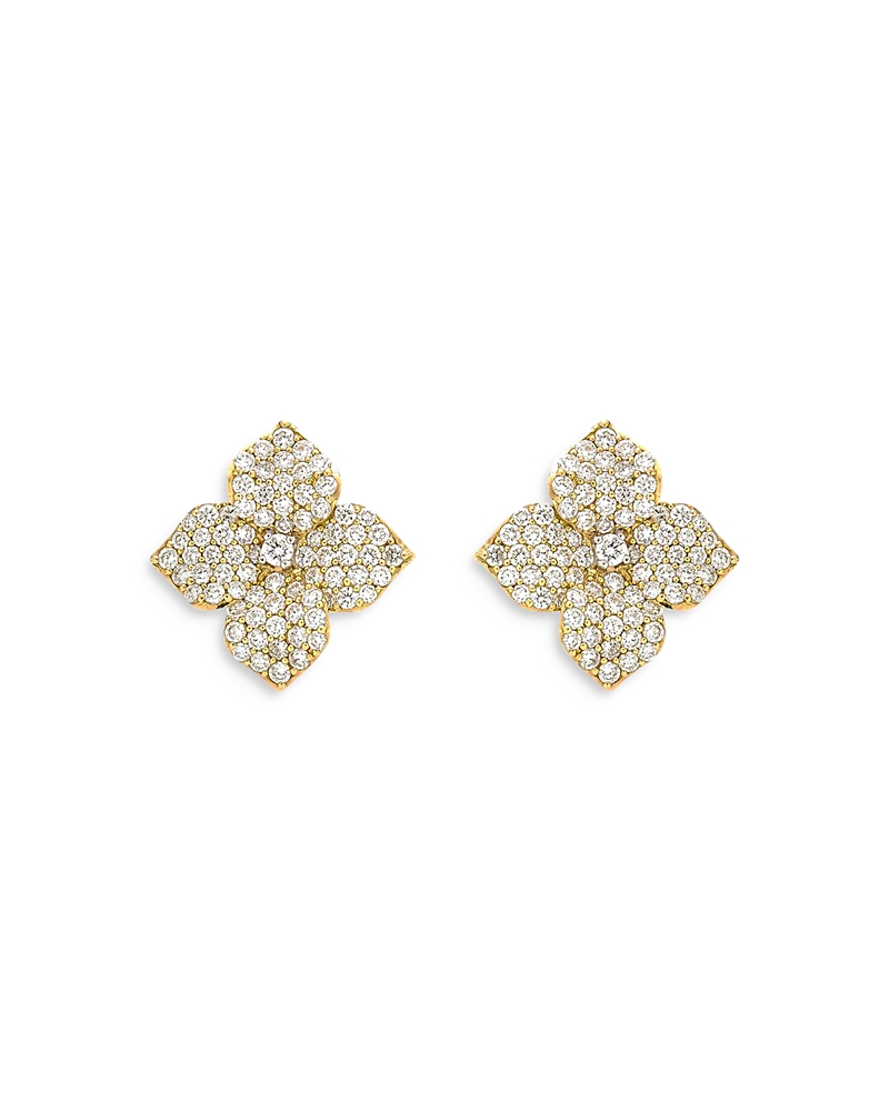 Piranesi 18k Yellow Gold Fiore Diamond Pave Flower Small Stud Earrings In Gold