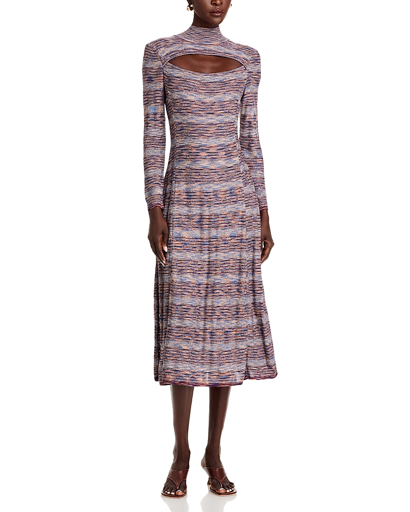 Misook Modern Fit-and-flare Melange Knit Cutout Midi Dress In Stary Night Blue/multi