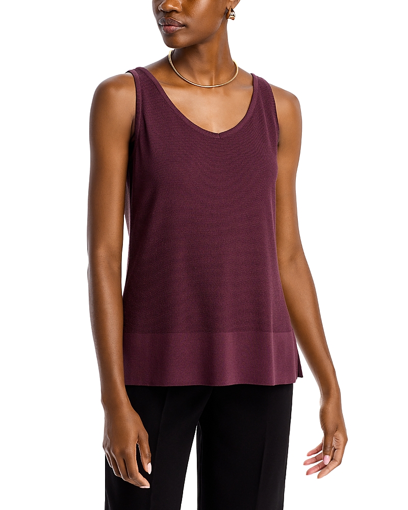 Misook Side-slit V-neck Knit Tank In Mahogany