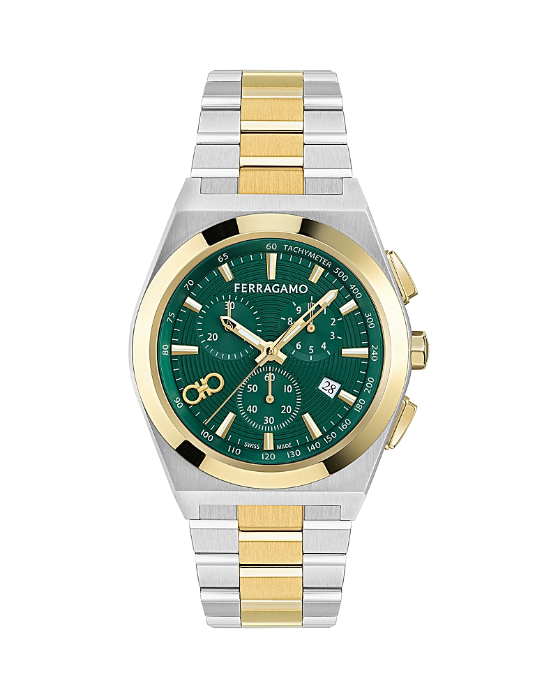 Ferragamo Vega Upper East Chronograph, 42mm In Green/two-tone