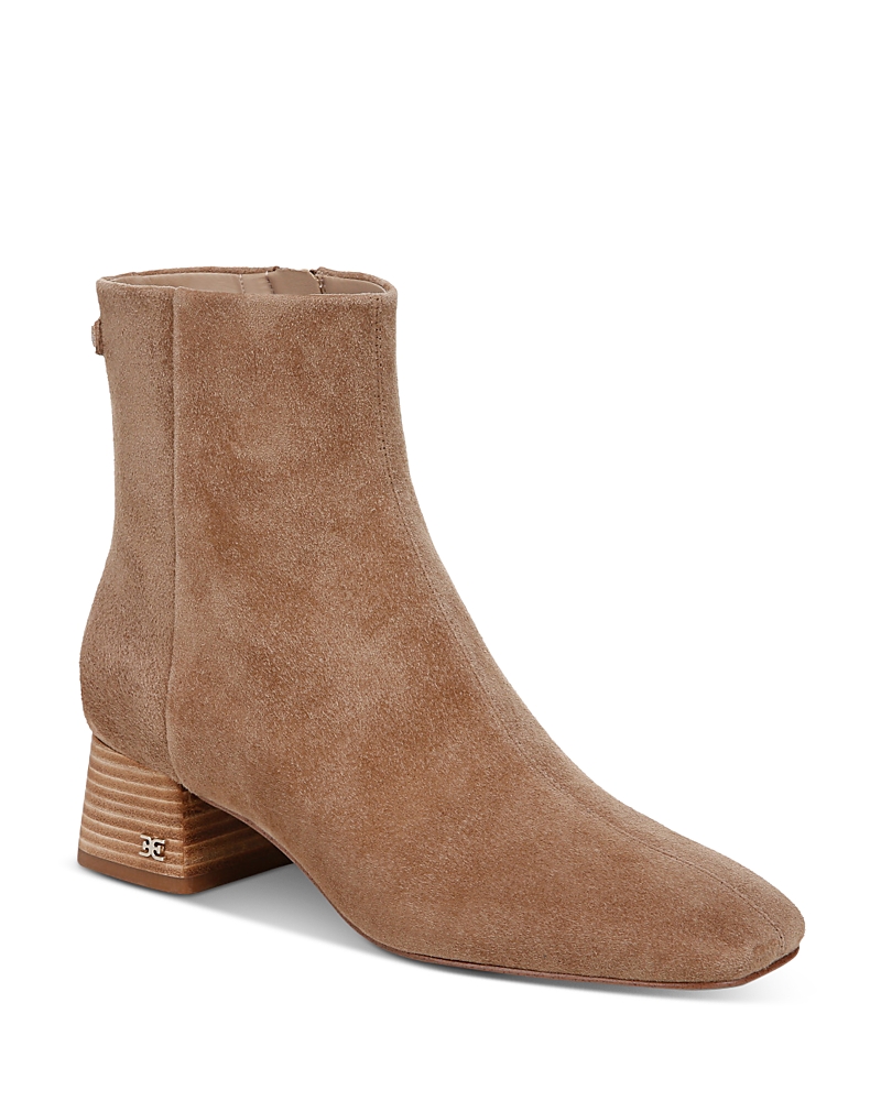 Sam Edelman Paige Womens Suede Square Toe Ankle Boots In Almond Taupe