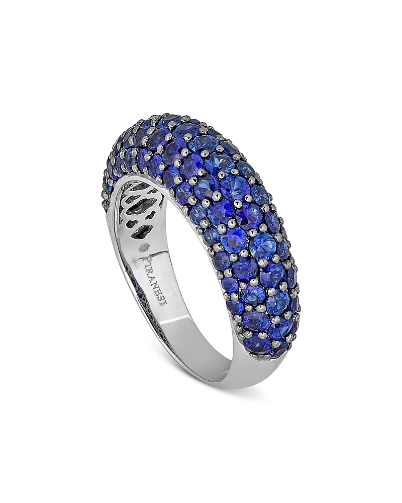 Piranesi 18k White Gold Small Dome Ring With Blue Sapphires, 3.11 Ct. T. W. In Blue/white