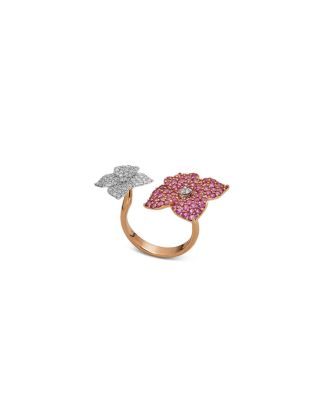 18K Rose Gold Double Fiore Ring with Pink Sapphires and Diamonds