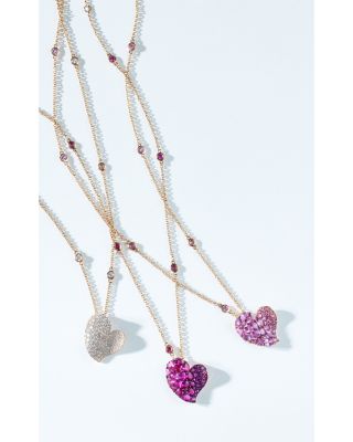 18K White Gold Wave Heart Blue Diamond Pav&eacute; Pendant Necklace, 16-18"