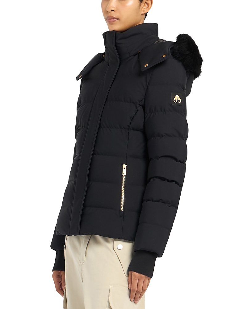 Moose Knuckles Betta Puffer Jacket With Detachable Hood And Shearling Trim In Black / Black Shearling
