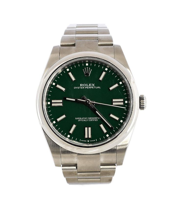 Pre Owned Rolex Oyster Perpetual Green Automatic Watch in Stainless Steel 41mm Bloomingdale s
