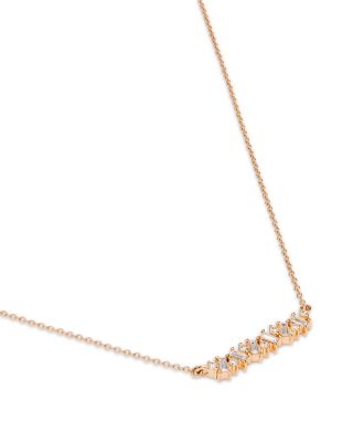 14K Yellow Gold Lab Grown Diamond Round & Baguette Bar Necklace, 16-20"