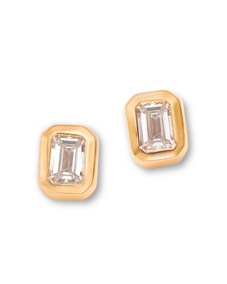 Moon & Meadow - 14K Yellow Gold Lab Grown Diamond Emerald Cut Bezel Stud Earrings