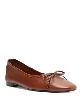 SCHUTZ - Women's Arissa Flat Square Toe Bow Detail Brown Flats