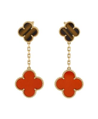 Pre-Owned Van Cleef & Arpels - Magic Alhambra 2 Motifs Drop Earrings 18K Gold with Tiger's Eye and Carnelian