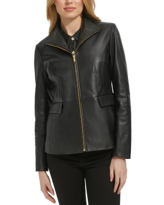 Cole haan women's black leather jacket hotsell